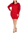 Planet Gold Womens Studded Bodycon Sweater Dress red 1X