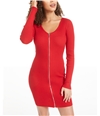 Planet Gold Womens Zipper-front Bodycon Dress red M