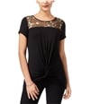 NY Collection Womens Embroidered Floral Basic T-Shirt black S