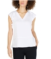 Michael Kors Womens Flutter-Sleeve Ruffled Blouse white XL