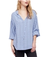 Free People Womens Bishop Sleeves Striped Tunic Blouse bluebell XS