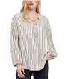 Free People Womens Bishop Sleeves Striped Tunic Blouse ivory S