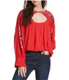 Free People Womens Lita Embroidered Pullover Blouse red S