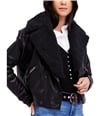 Free People Womens Haley Faux-Leather Motorcycle Jacket black XS