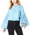 Free People Womens Bell Sleeve Peasant Blouse ltpasblue XS