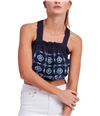 Free People Womens Bubble Crop Top Blouse navy XS