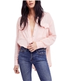 Free People Womens Talk To Me Crinkled Henley Shirt