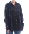 Free People Womens Pleated Button Down Blouse black M