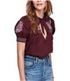 Free People Womens Embroidered Pullover Blouse purple XS