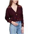 Free People Womens Embroidered Pullover Blouse darkbrown XS