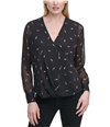 DKNY Womens Printed Pullover Blouse black L