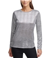 DKNY Womens Plaid Pullover Blouse silver XS