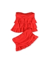 Island Escape Womens Tiered Ruffle Skirt 2 Piece Bandeau coral 8