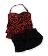 Island Escape Womens Print Tier Ruffled Skirt 2 Piece Bandeau coralblack 8