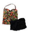Island Escape Womens Tiered Ruffle 2 Piece Bandeau redblack 12