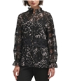 DKNY Womens Lace-Trim Pullover Blouse black XS