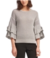 DKNY Womens Ruffle Sleeve Pullover Sweater gray XS