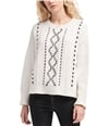 DKNY Womens Faux Leather Detail Pullover Sweater white M