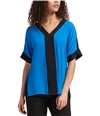 DKNY Womens Colorblocked Pullover Blouse blue XS