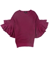 DKNY Womens Ruffle Pullover Sweater purple L