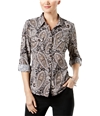 Ny Collection Womens Petite Printed Utility Button Up Shirt
