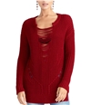 Rachel Roy Womens Shredded Pullover Sweater darkred M