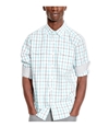 Kenneth Cole Mens Double-Pocket Grid Button Up Shirt