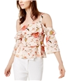 Rachel Zoe Womens Floral Ruffle Cold Shoulder Blouse cream 6