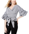 Sage The Label Womens Tiered-Sleeve Wrap Blouse gray S