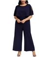 Connected Apparel Womens Solid Jumpsuit navy 18W