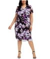 Connected Apparel Womens Floral-Print Chiffon Blouson Dress purple 20W