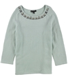 I-N-C Womens Embellished Collar Pullover Sweater green M