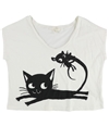 I LOVE H81 Womens Cat And Mouse Graphic T-Shirt white S