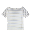 Mouchette Womens High Low Raw Edge Crop Basic T-Shirt bluivory S