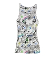 dELiA*s Womens Ribbed Doodle Print Racerback Tank Top white M