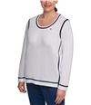 Tommy Hilfiger Womens Contrast Tipping Pullover Sweater white 2X