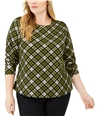 Michael Kors Womens Plaid Pullover Blouse green 1X