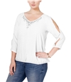 JM Collection Womens Cold-Shoulder Pullover Blouse white 3XL