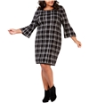 NY Collection Womens 3/4 Bell Sleeve Plaid Sweater Dress black 3X