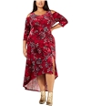 Ny Collection Womens Abstract Floral Cold Shoulder Midi Dress