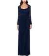 XSCAPE Womens Lace-Sleeve Side-Ruching Gown Dress nvy 6