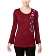 NY Collection Womens Embroidered Pullover Blouse wnclv M