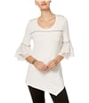 NY Collection Womens Lace Cuff Pullover Blouse white XS