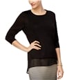 NY Collection Womens Layered Pullover Knit Blouse jet S