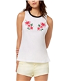 Carbon Copy Womens Floral-Embroidered Tank Top white S
