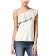 Almost Famous Womens One Shoulder Ruffle Pullover Blouse gardenia M