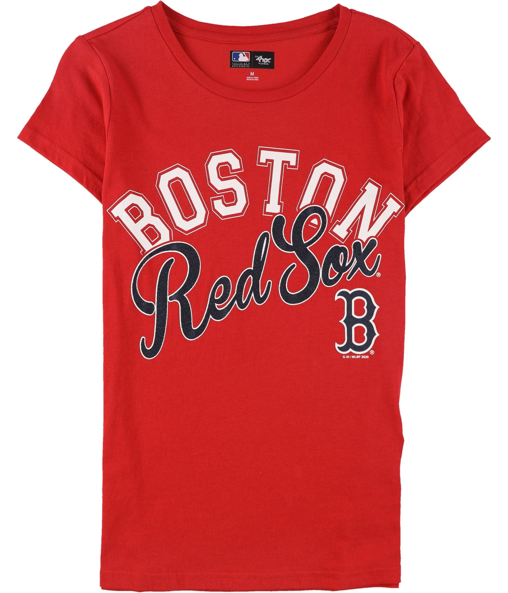 G-III Sports Womens Red Sox Glitter Print Graphic T-Shirt