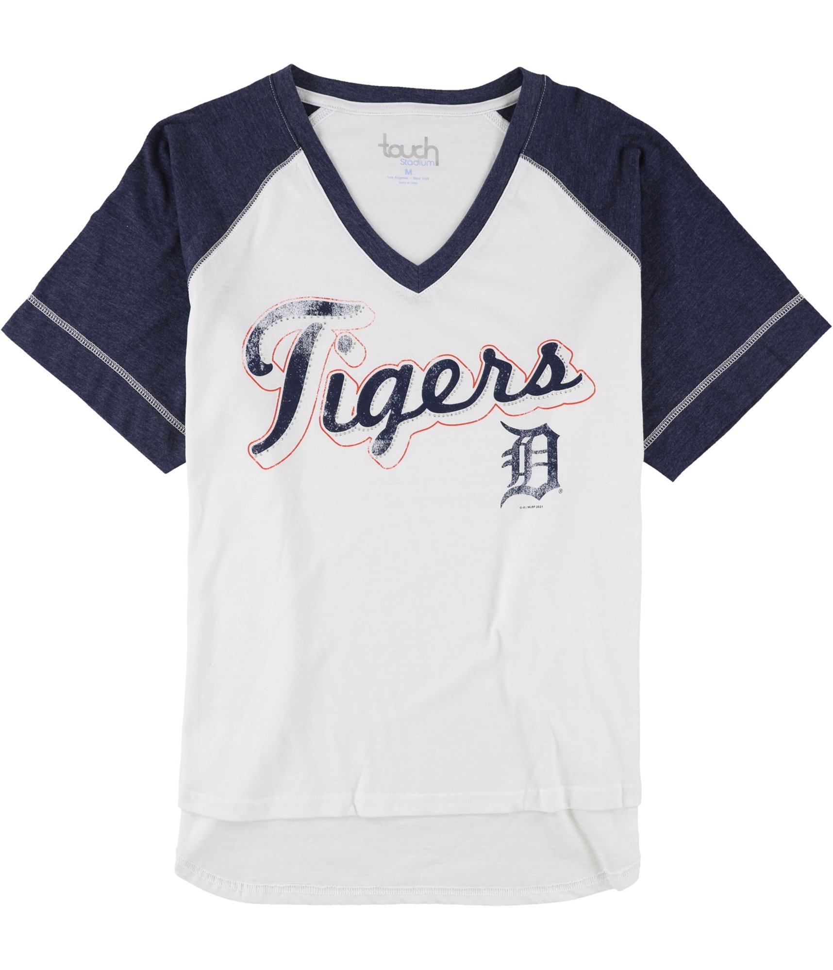 Touch Womens Detroit Tigers Embellished T-Shirt, White, Medium