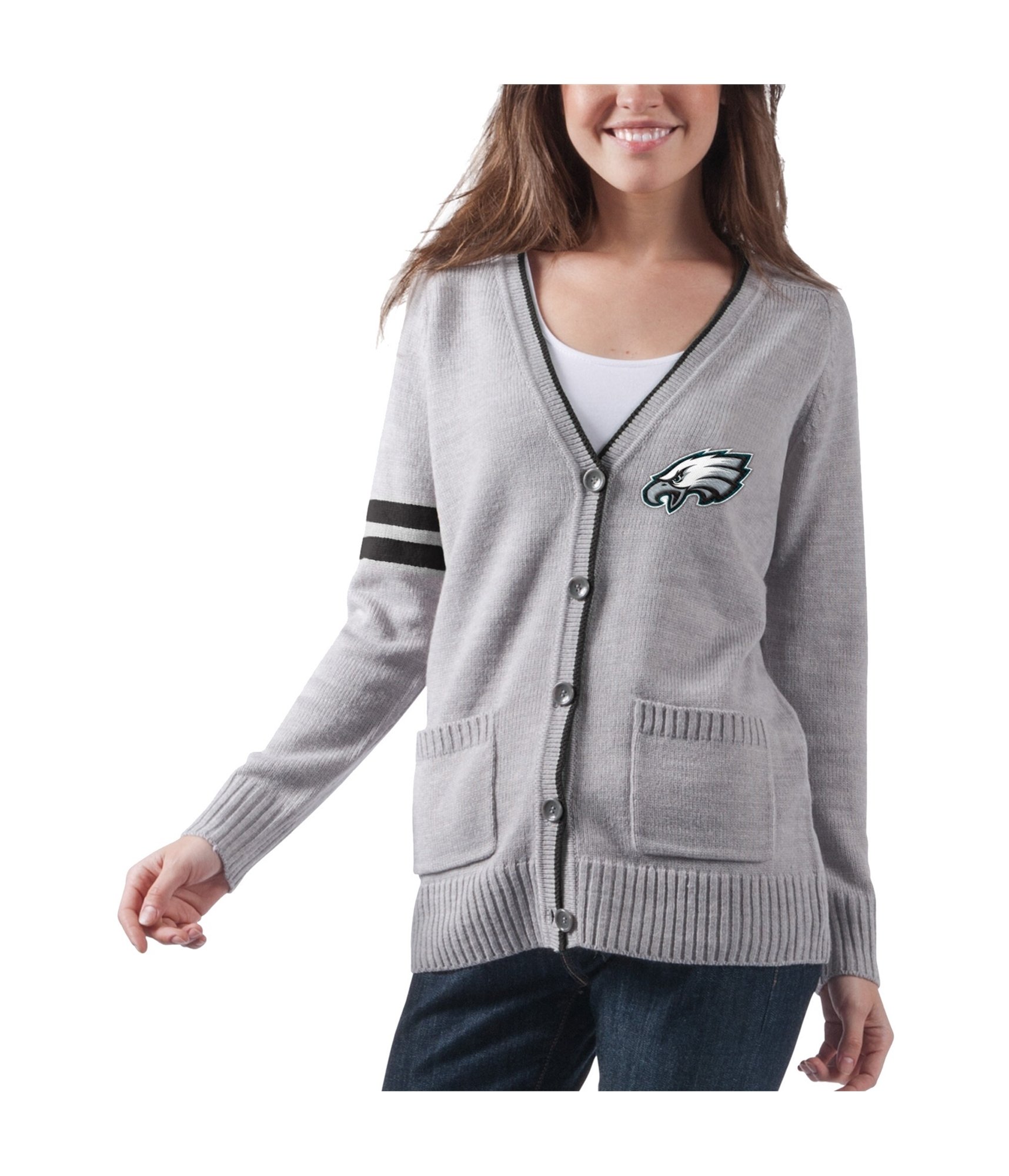 Women's Midnight Green Philadelphia Eagles Light-Up V-Neck Ugly Sweater