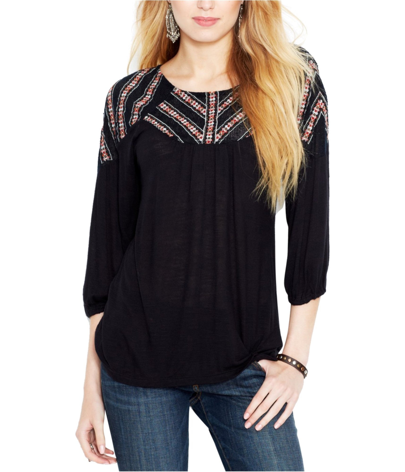 Buy a Lucky Brand Womens Embroidered Jersey Basic T-Shirt